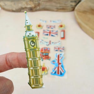 England Stickerbogen Softy | 3D Aufkleber UK Flagge, Big Ben, London Bus | 17x9cm 15 Stück