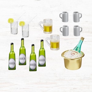 Harz Miniatur Bierflaschen & Eiskübel Set | Maßstab 1:12 | Für Puppenhaus Oder Deko