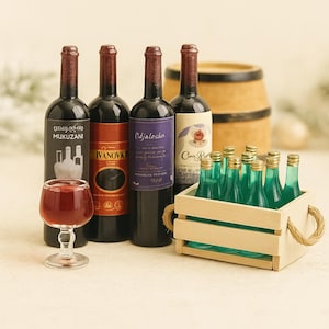 Wichtel Zubehör Wein Glas Flasche Fass | Miniatur Lebensmittel Wichteltür Dekoration Weihnachten | Mini Küche | Puppenhaus Modellbau