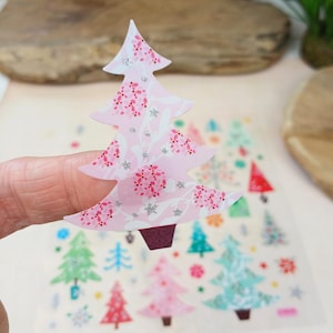 62 Glitter Christmas Tree Stickers – Holiday Sticker Sheet 17x15cm – Sparkly Xmas Stickers for Cards, Gifts & Crafts