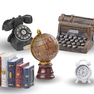 Wichtel Zubehör Accessoires | Miniatur für Wichteltür Dekoration Weihnachten | Mini Telefon Bücher Globus Wecker | Puppenhaus Modellbau