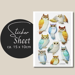 Sticker Sheet - Eulen 3D | Aufkleber Kauz UHU | journal stickers | calendar planner stickers  | Stickerbogen Tiere