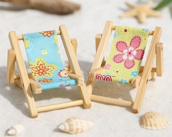 Miniature deck chair nature | nautical decoration beach chair | mini decorative figure lounger gnome accessory | doll&#39;s house model making