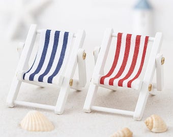 Miniature deck chair white | nautical decoration beach chair | mini decorative figure lounger as gnome accessory | doll&#39;s house model making