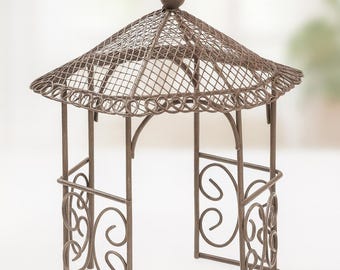 Miniature pavilon 14cm in brown metal | Mini garden furniture | Gnome accessories