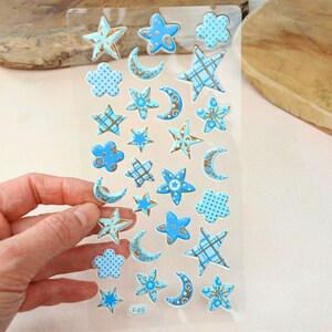 Aufkleber Mond und Sterne Türkis | 29 Softy Sticker | Stickerbogen 17x9cm | Glitzer Himmelsmotive Deko für Kinder & DIY