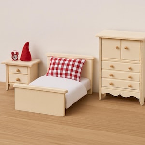 Wichtel Zubehör Schlafzimmer | Miniatur Bett für Wichteltür Dekoration Weihnachten | Mini Möbel | Wichtelzubehör Schrank