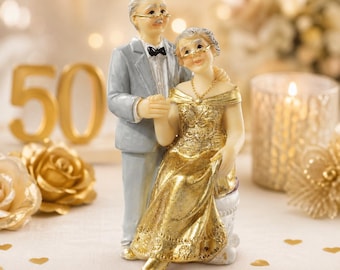 Golden wedding figurine sitting | bridal couple golden wedding anniversary 7,5cm tall | 50 years as a gift idea accessory or cake decoration