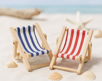 Miniature deck chair nature | nautical decoration beach chair | mini decorative figure lounger gnome accessory | doll's house model making