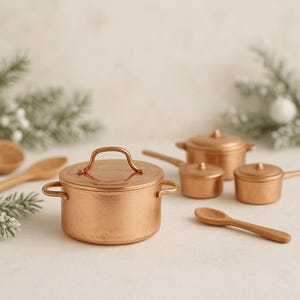 Wichtel Zubehör Kochtöpfe | Miniatur Küche für Wichteltür Dekoration Weihnachten | Mini Küchenartikel | Puppenhaus Modellbau