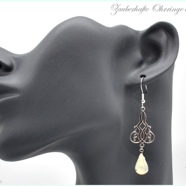Earrings silver hanging earrings hanging earrings vintage style opal white art nouveau drops