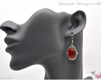 Sparkling Vintage Style Drop dangle Earrings Glass carneol red  Oval Earrings Art Nouveau Deco Nostalgia plated