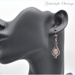 Edle Vintage Style Silber Ohrhänger Rosenquarz rose rosé oval Ohrringe Jugendstil Art Deco Nostalgie filigran festlich klar individuell