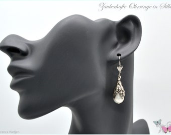 Pearl earrings vintage style earrings drop tear glass wax pearl white silver style earrings wedding lockable stainless steel