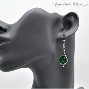 Noble vintage style silver earrings emerald green oval earrings Art Nouveau Art Deco stainless steel festive wedding silver-plated lockable