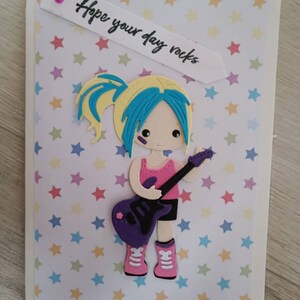 Grußkarte Gitarrenmädchen " Hope your day rocks"