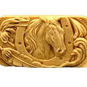HORSE SILICONE MOLD soap 5oz flexible sturdy detailed soap clay resin chocolate horseshoe lucky horse
