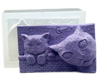CAT SILICONE MOLD soap  plaster clay wax resin mould kitty 5oz