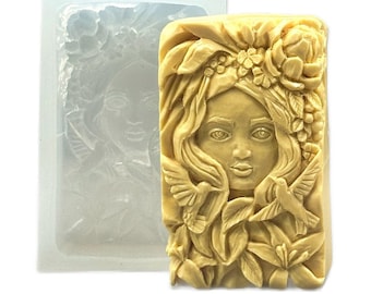 CELTIC GODDESS SILICONE mold soap bar mould 5,5oz   resin plaster chocolate wax icing green  lady forest