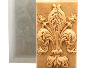 LILY SILICONE MOLD soap bar mould 5oz   resin plaster chocolate wax icing fleur de lis