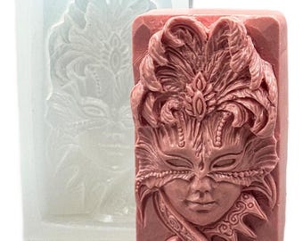 VENETIAN MASK MOLD silicone soap plaster clay wax resin  5 oz mould flexible sturdy  tHEATRICAL carnival