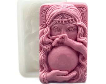 SORCERESS SILICONE MOLD soap bar mould 5,5oz   resin plaster chocolate wax icing sturdy detailed witch fairy magic ball fortune teller gypsy