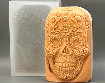 SUGAR SKULL MOLD soap bar mould 5,5oz   resin plaster chocolate wax icing flexible hard duty