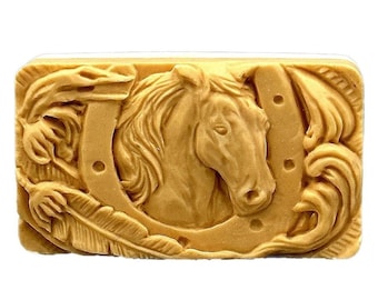 HORSE SILICONE MOLD soap 5oz flexible sturdy detailed soap clay resin chocolate horseshoe lucky horse
