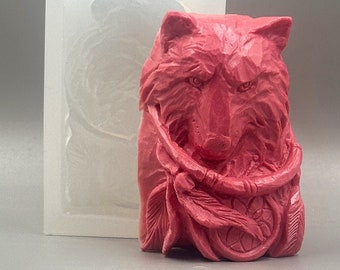 WOLF SOAP MOLD silicone mould soap bar   plaster clay wax resin native american 5oz