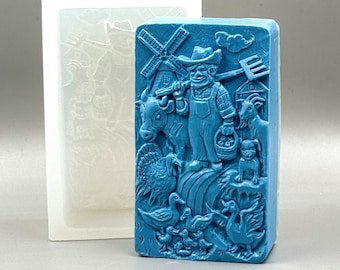 FARMER SILICONE MOLD for  soap making resin plaster chocolate wax candle sturdy flexible farm livestock animals
