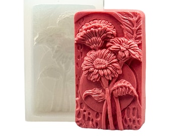 GERBERA SILICONE MOLD soap bar mould 5,5oz resin plaster chocolate wax icing sturdy detailed  flower floral