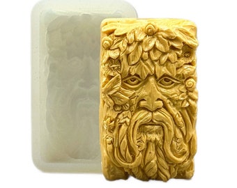 GREEN MAN SILICONE mold soap bar mould 5,5oz   resin plaster chocolate wax icing celtic tree forrest