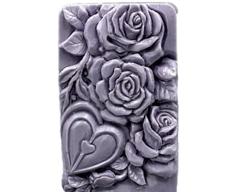 FLORAL SOAP SILICONE mold heart flowers bar mould flexible sturdy wax plaster resin full of roses