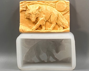 WOLF SOAP MOLD silicone mould soap bar   plaster clay wax resin 5oz