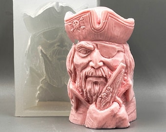 PIRATE SILICONE MOLD soap 5oz   resin plaster chocolate wax icing jolly roger corsair raider