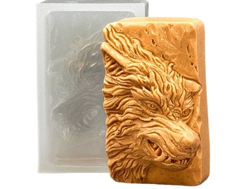 WOLF SILICONE MOLD silicone mould soap bar jaws   plaster clay wax resin 5oz werewolf