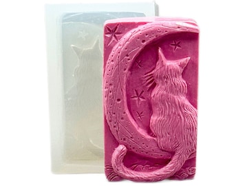 CAT MOLD SILICONE soap bar mould ornament 5,5oz   resin plaster chocolate wax icing moon