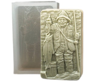 FISHERMAN SILICONE MOLD soap bar mould 5,5oz   resin plaster chocolate wax icing sturdy detailed angler fisher