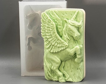 UNICORN SILICONE MOLD soap bar mould 5oz   resin plaster chocolate wax icing horse pegasus