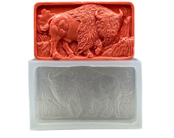 BISON SILICONE MOLD soap bar mould 5,5oz resin plaster chocolate wax icing sturdy detailed  buffalo