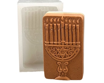 MENORAH SILICONE MOLD soap plaster clay wax resin  5 oz mould flexible sturdy candle with star of david symbol