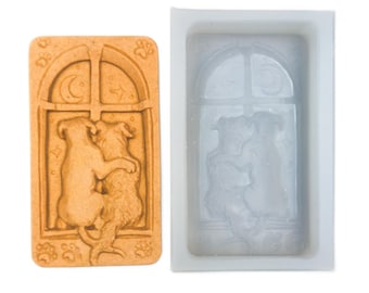 DOG SILICONE MOLD chocolate bar mould, resin, plaster, gypsum pottery, sturdy flexible mold dogs in love