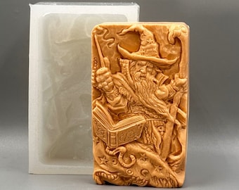 WIZARD SILICONE MOLD soap bar mould 5,5oz   resin plaster chocolate wax icing sturdy detailed  alchemist sorcerer