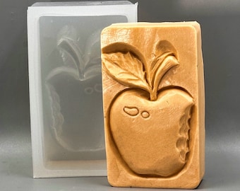 BITTEN APPLE SILICONE mold  soap bar mould 5,5oz   resin plaster chocolate wax icing bitten apple