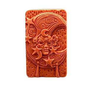 Molde de silicona LADY MOON para jabón, flexible y resistente, con diseño celestial de 142 g (5 oz) y estrellas del cielo.