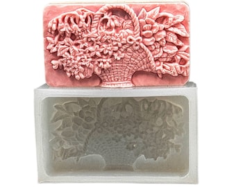 FLORAL BASKET MOLD silicone soap bar mould 5,5oz   resin plaster chocolate wax icing sturdy detailed