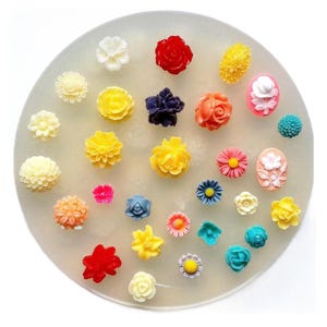 SILICONE MOLD - 29 tiny flowers set - food use, resin, fimo, polymer clay, icing food grade chocolate wax plaste mould