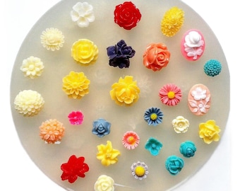 SILICONE MOLD - 29 tiny flowers set - food use, resin, fimo, polymer clay, icing food grade chocolate wax plaste mould