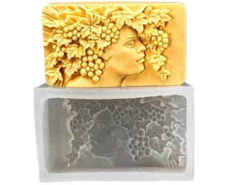 DIONYSUS SOAP SILICONE mold  bar mould 5,5oz   resin plaster chocolate wax icing wine grapevine bacchus