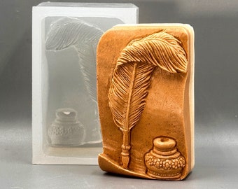 FEATHER SOAP MOLD silicone  plaster clay resin chocolate flexible food grade wash me inkwell bath bomb